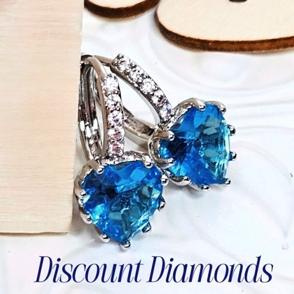 Sky Blue & Clear White Natural Topaz Dangle Earrings on 925 Silver - Picture 3 of 7
